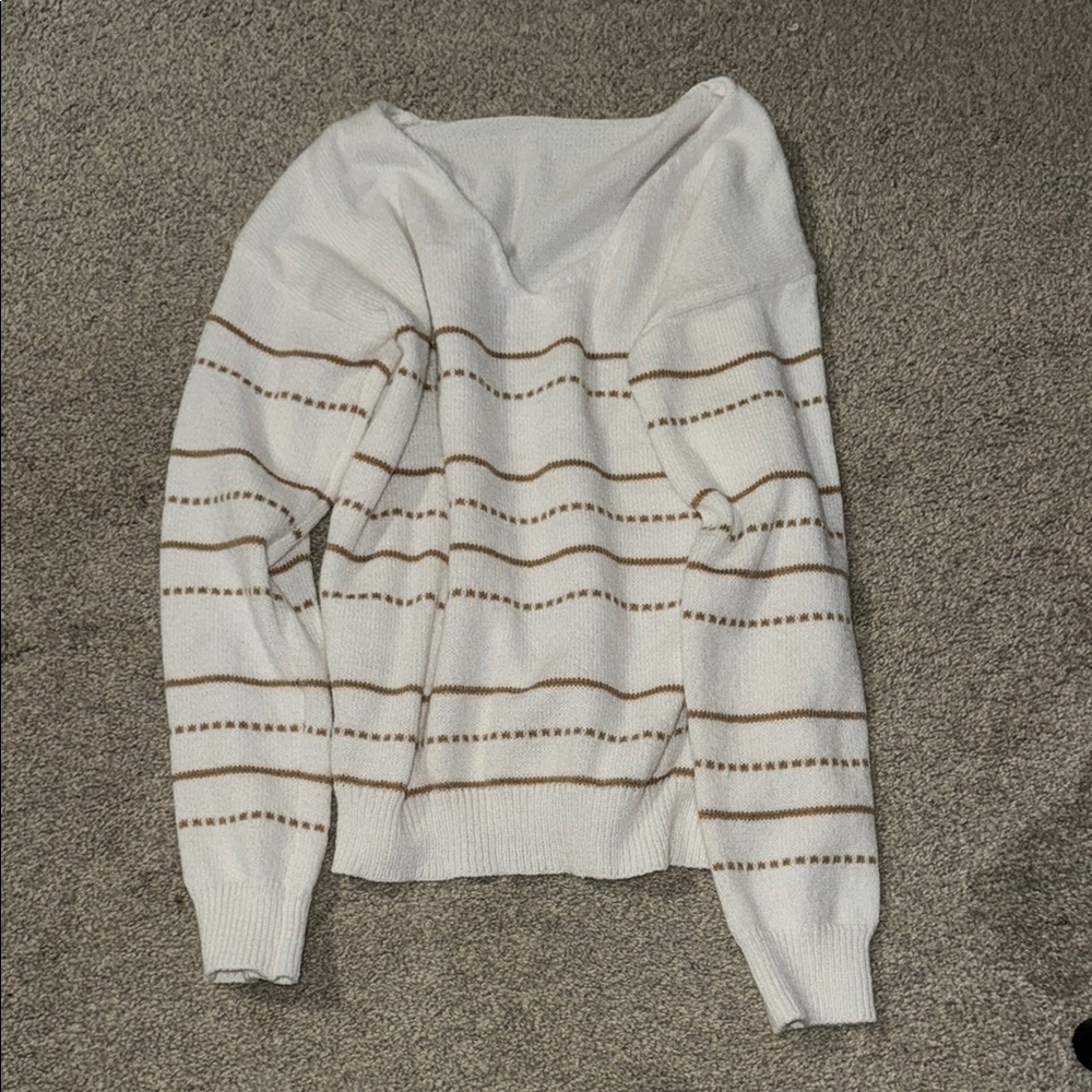 Striped White and Brown Women's Sweater